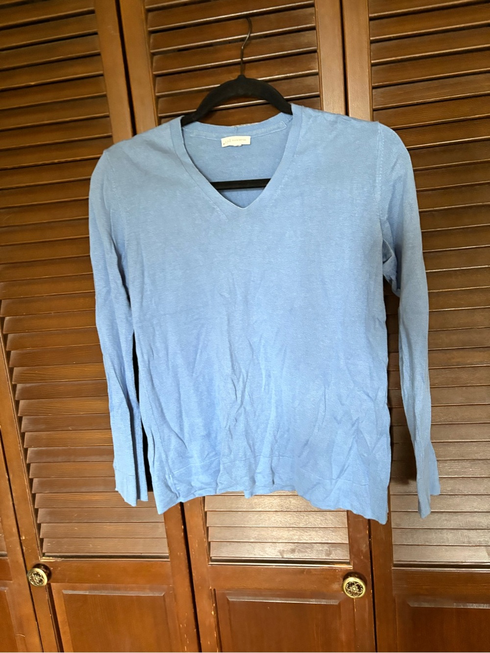 Light Blue Silk and Cotton V-Neck Women's Sweater
